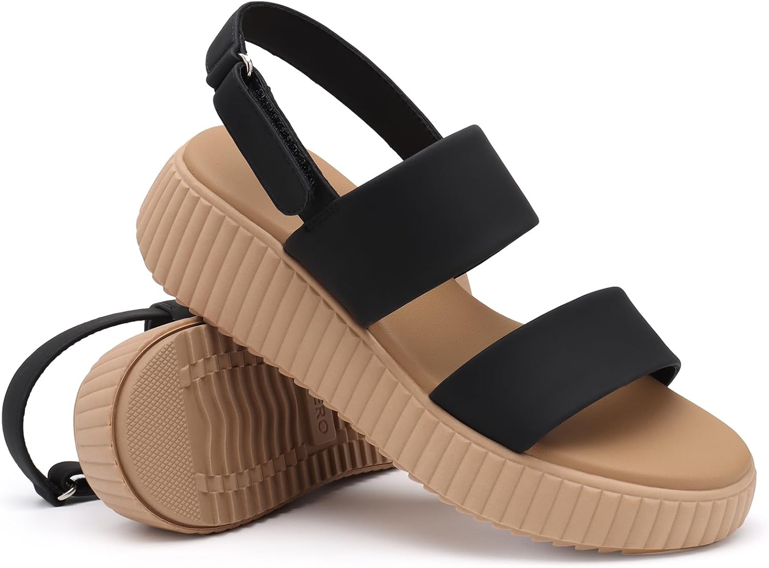 Rihero Women's Comfortable Walking Sandals Casual Summer Outdoor Open Toe Low Flatform Platform Wedge Sandals, Black/02, Size 9, AD02052 - Image 4