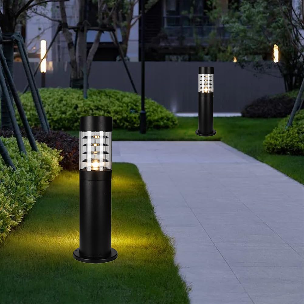 Mengjay Farolas Exterior Jardin,Negro LED Lampara de Jardin IP65 Impermeable Lámpara de Columna,Lámpara de pie para exterior E27 Luz Exterior, para Villa Hotel Patio Terraza