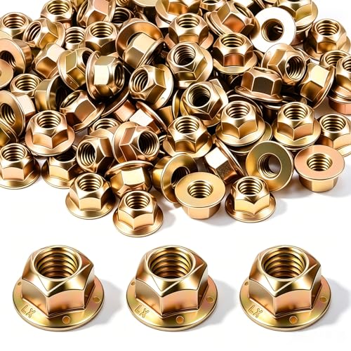 100 Pack 3/8"-16 Grade 8 Hex Flange Lock Nuts, Flange