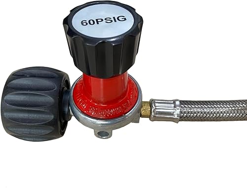 Miniatura 3 de KIBOW Regulador de propano ajustable de alta presión de 0  60PSI con manguera trenzada de acero inoxidable de 4 pies tipo 1 (QCC1) y ajuste