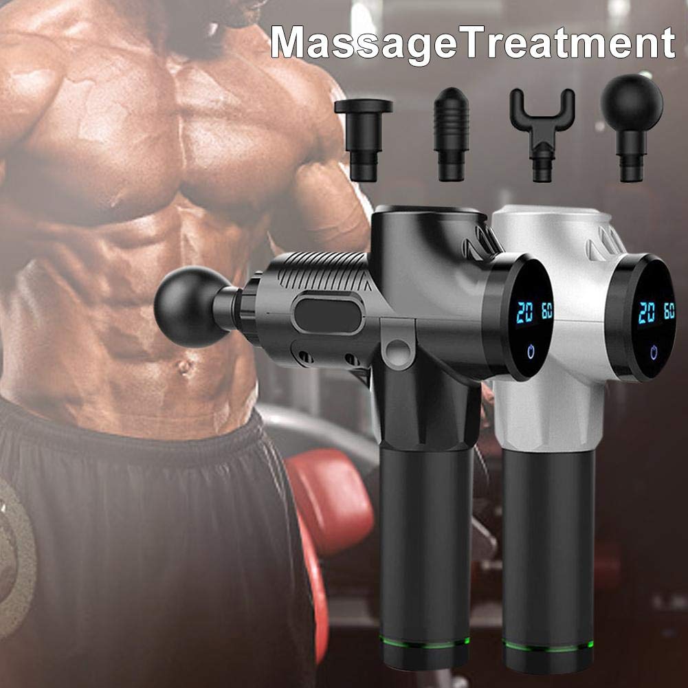 following Massagepistole mit 30 Geschwindigkeitsstufen, Muskelmassagegerät, Tiefengewebe, Pistole mit 4 austauschbaren Zubehören, Hand-Perkussions-Massagegerät, Schwarz