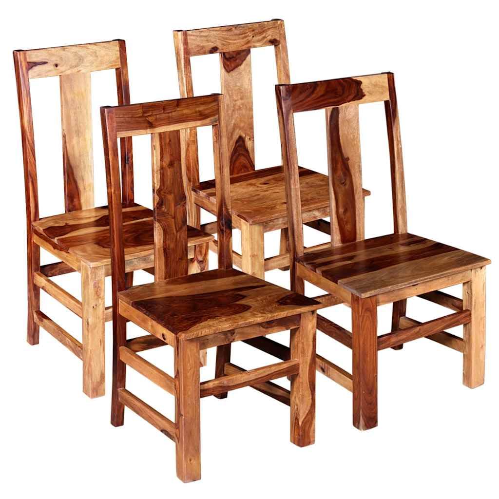 Sillas de comedor 4 piezas de madera maciza, marrón miel, 44 x 54 x 100 cm, estilo rústico, sillas de cocina para comedor, pulidas y lacadas, sillas de comedor duraderas