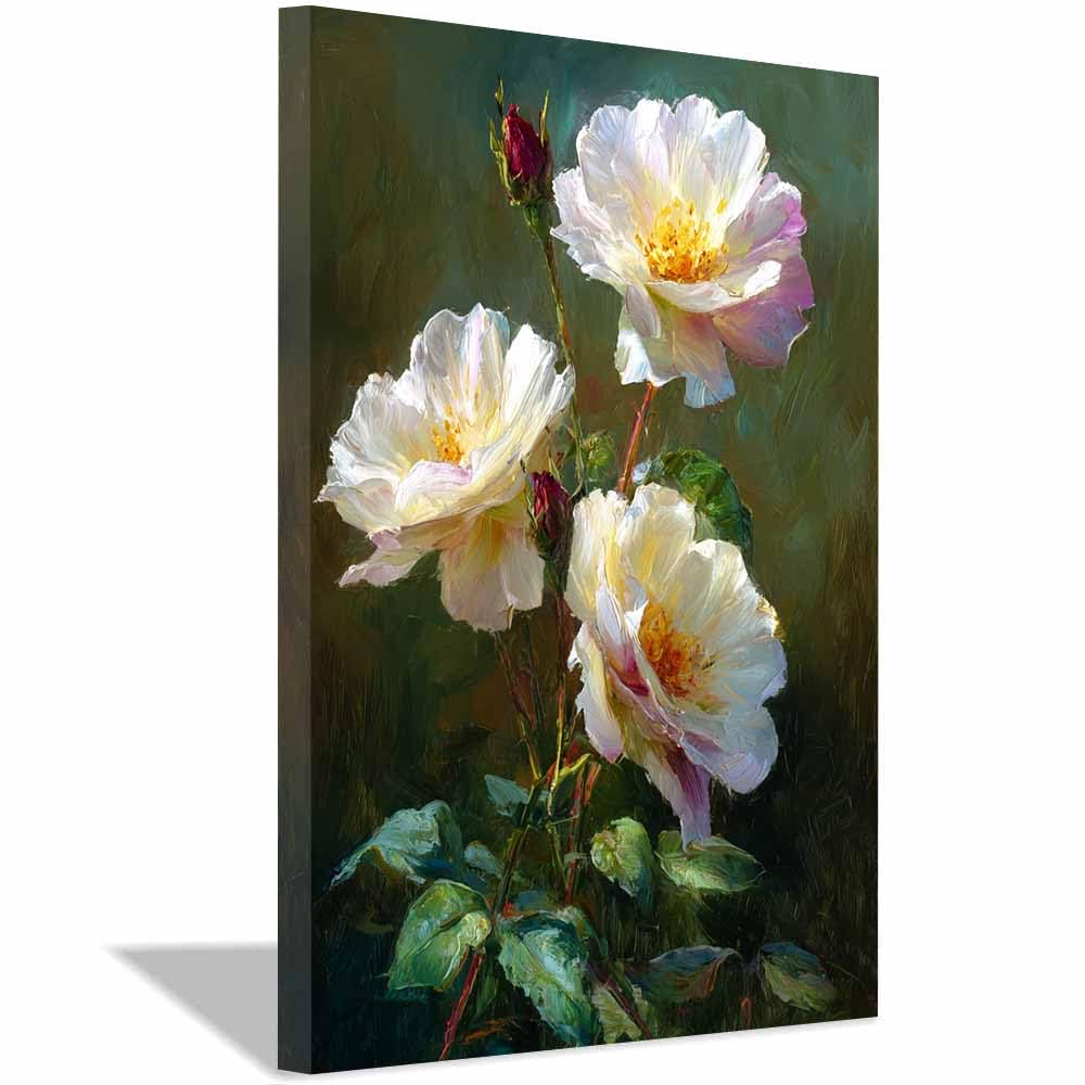 Hoqiu Multicolor Flower Posters Light Ros Blooming Modern Canvas Wall Art, Decorative Paintings, Canvas Painting Wall Art For Home Decor.(Multicolor)-60X80cm Framed