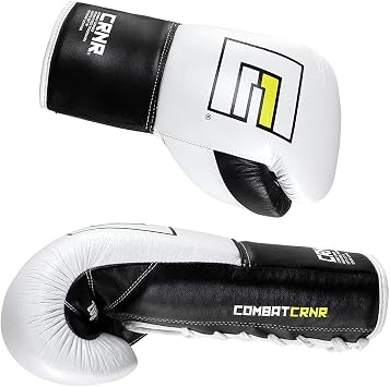 Combat Corner Pro Fight 2.0 Cowhide Leather Lace Up Boxing Gloves for Men and Women - MMA, Kickboxing, Muay Thai Sparring and Training Gloves 8 oz and 10 oz