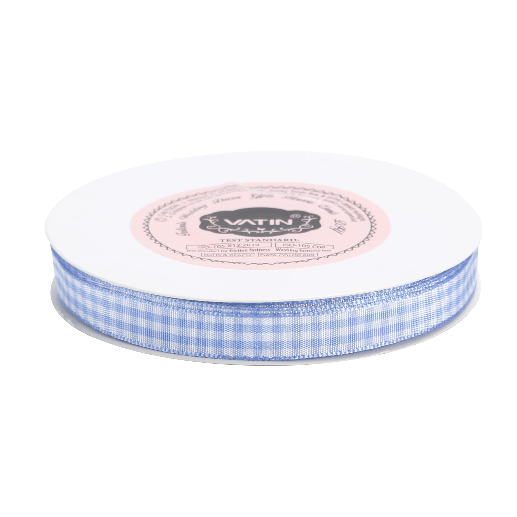 Blue Gingham Ribbon - 3/8 Inch X 50 Yards Checkered Craft Ribbon For Hair, Gifts & Decor