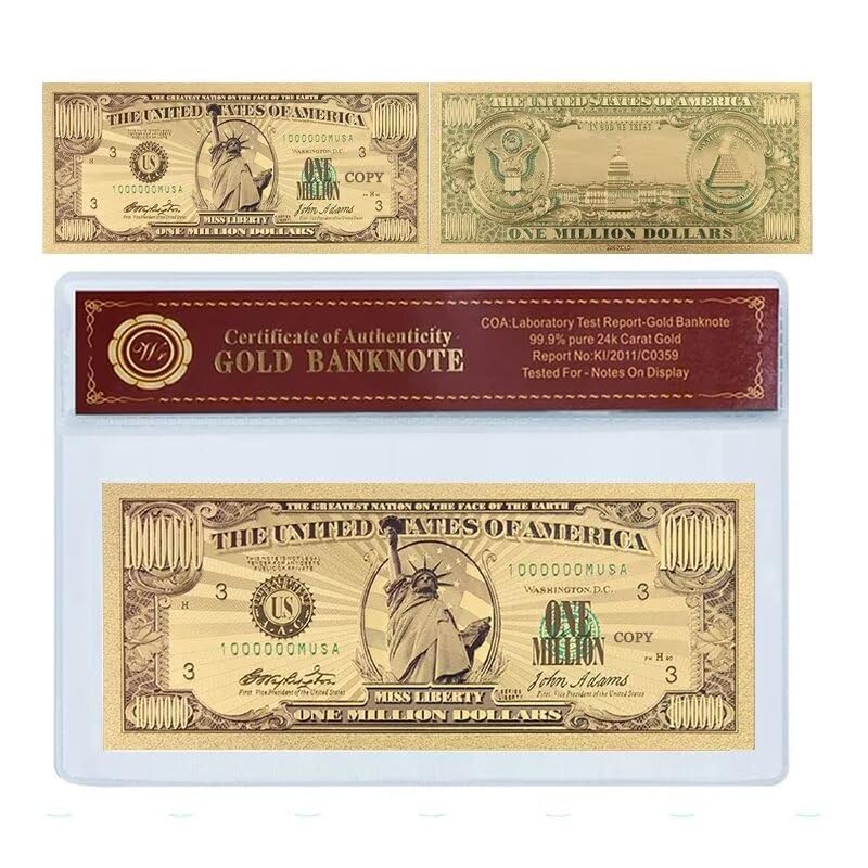 YIQILAFADA 1PC Million Dollar Bill with Holder, Color Gold Dollar Bill Bussiness Gift for Men