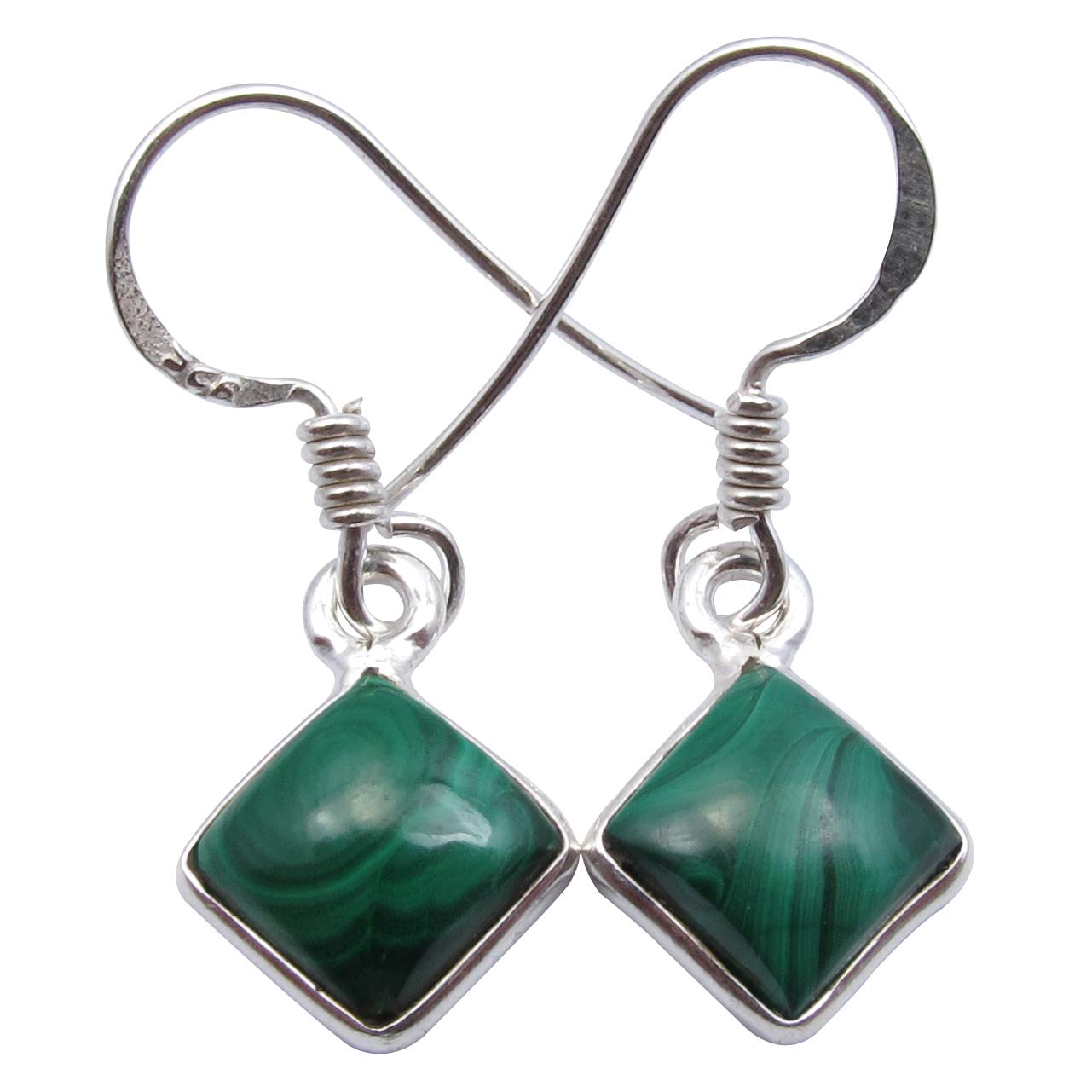 SilverStarJewel925 Solid Silver Malachite Earrings 1.1" 1.7 Grams Fashion Gemstone