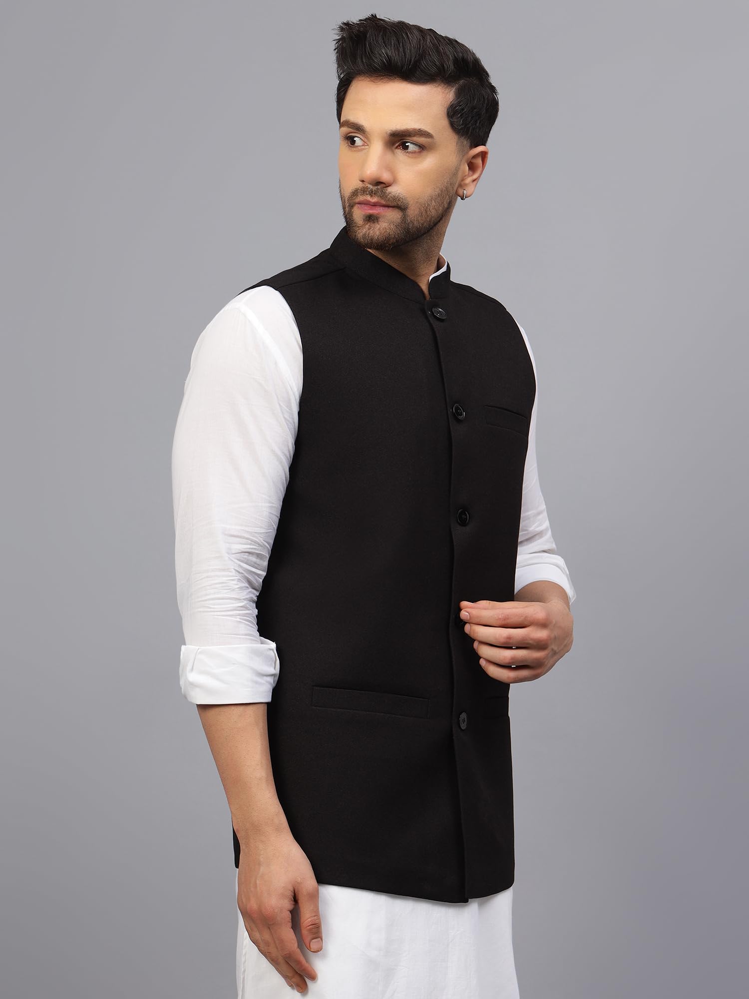 LATEST CHIKAN Men's Traditional Silk Cotton Geometrical Printed Premium Nehru Jacket/Waistcoat -SADRI-JC-BK-42 - Image 3 thumbnail