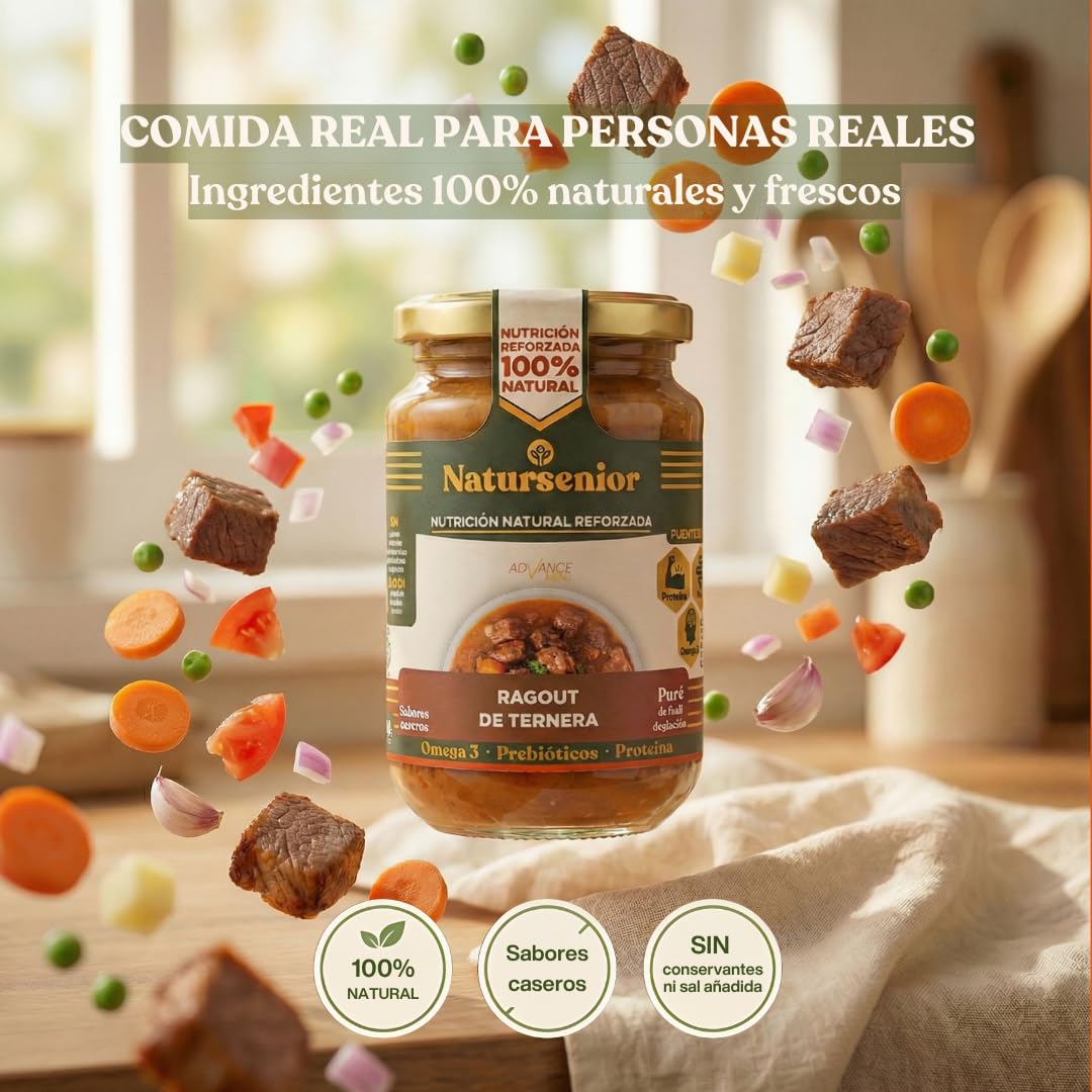 Natursenior - Pack PRIMERA COMPRA Purés x15 Uds - Puré para adultos y Personas con dificultad para tragar - Sabores Caseros - Alta Nutrición - 100% Natural,Omega 3, Fibra, Proteína - 15x 340g