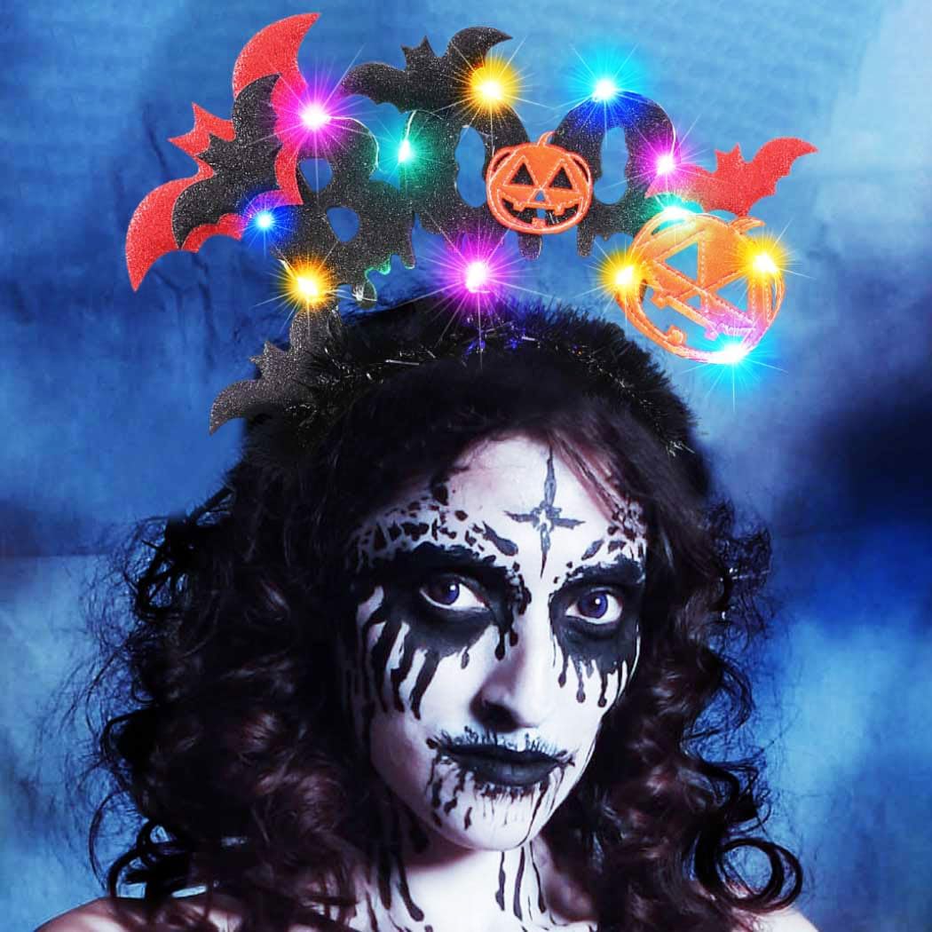 GORTIN Light up Halloween Headband Black Led Bats Headpiece Pumpkin Cosplay Costume Hair Accessories for Women