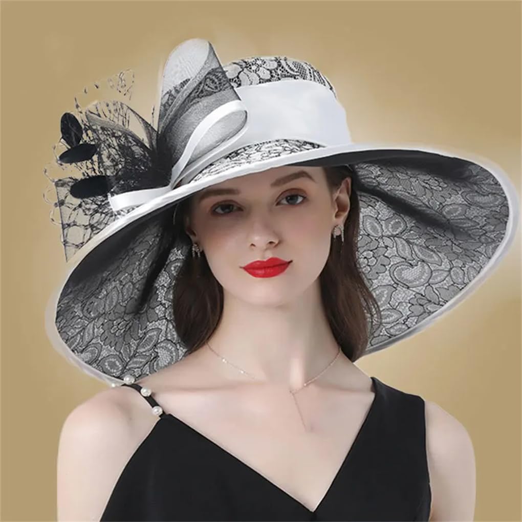 LYGBAOFUL Cappelli Fascinator a Tesa Larga Cappello per Donna Cappelli Eleganti da Chiesa Fedora con Piume Grandi Fedora per Feste di Matrimonio da Donna