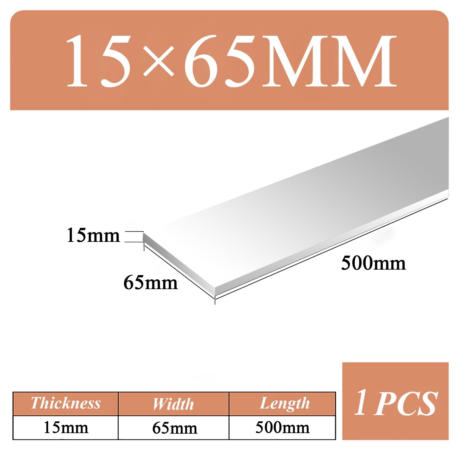 Mehrere Größen – 12–15 mm dicke Aluminium-Flachstange, 1 Stück 500 mm lange 6061 Aluminium-Flachplatte,(15x65mm)