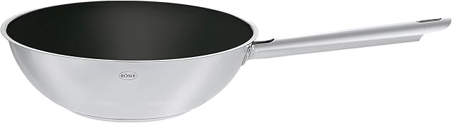RÖSLE Elegance patelnia wok, wysokiej jakości wok ze stali nierdzewnej z wytrzymałym ceramicznym uszczelnieniem ProCera, 28 cm, stal nierdzewna 18/10, nadaje się do płyt indukcyjnych
