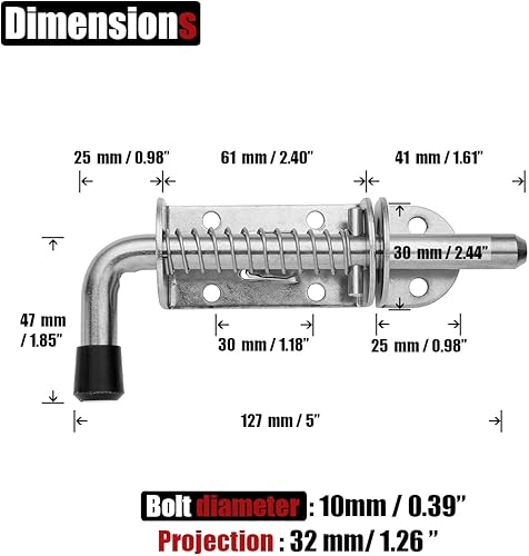 Miniatura 2 de JQK Pasador de pestillo con resorte, perno de barril de acero inoxidable 304 grueso de 0.079 in, cerradura de puerta de 5 pulgadas, acabado