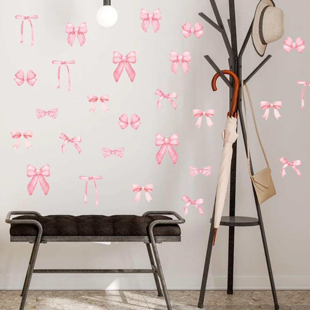 Bowknot Cute Wall Stickers 8 Sheets,Watercolor Bow Aesthetic Wallpaper Decals for Living Room Bedroom Nursery Kindergarten Home DIY Party Activities Dining-Room for Adult Teen Girls Boy