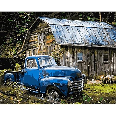 Painting by Numbers Blue Car Wooden House Cover