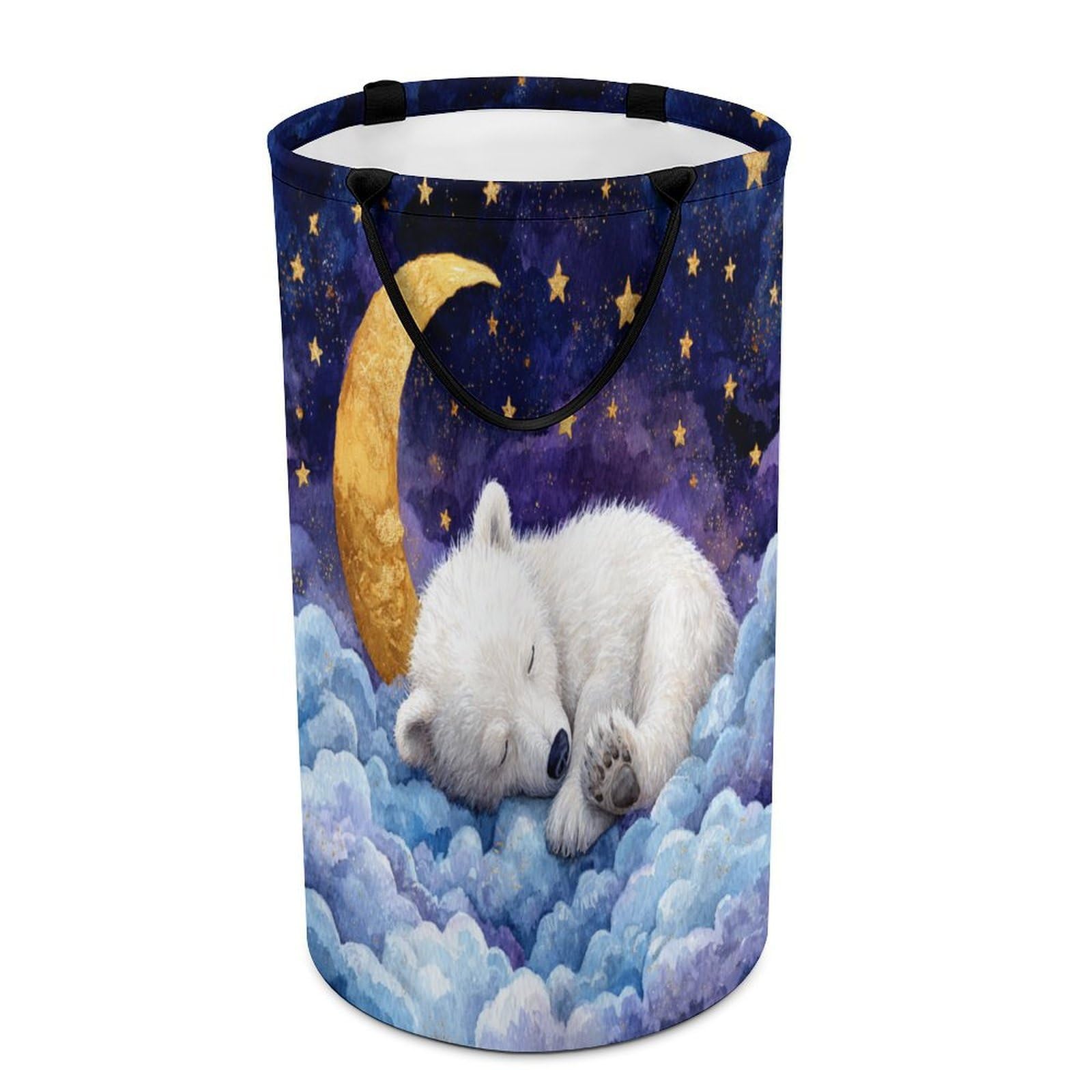LUYYSKY Cute Rustic Polar Bears Versatile Storage Laundry Basket, Vintage Anime Moon Starry Sky Galaxy Clouds Animals Polar Bear Large Capacity Bathroom Hamper With Handle