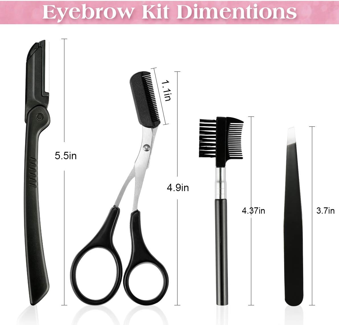 Eyebrow Kit Grooming Scissors Razor Kit 4 In 1 Stainless Steel Set Kit Eyebrow Scissors Eyebrow Brush Tweezers Eyebrow Trim Tool Set