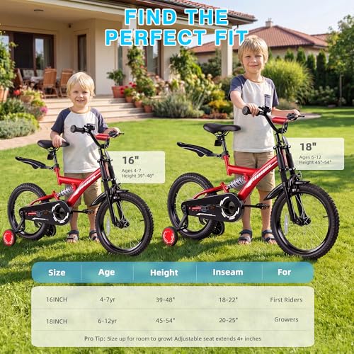 LUCKPRO Kids Bike for Boys - 16 18 Inch Bicycle with Removable Training Wheels | Coaster Brake | Free Balance to Pedal | Easy Learning | Multiple Colors for 3-12 Years Old Kids(Vitality Red)