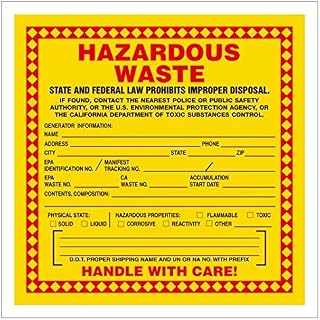 Hazardous Waste-California, 6" X 6", Paper, Pack of 100