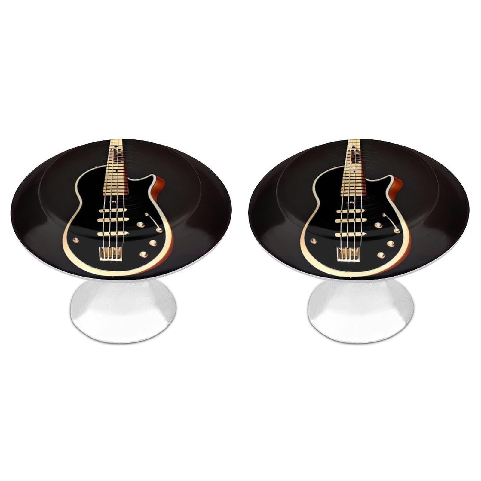 FekiLoot Black Guitar Cabinet Knobs 2 Pack Stainless Steel Round Dresser Drawer Knobs Kitchen Drawer Hardware Dresser Knob Closet Door Pulls Cabinet Handles for Cupboard Drawer Pulls