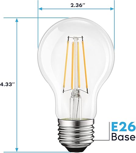 Miniatura 3 de LUXRITE Bombillas LED vintage A19 equivalente a 60 W, 3000 K blanco suave regulable, 800 lúmenes, bombilla LED Edison estándar de 8 W, certificación