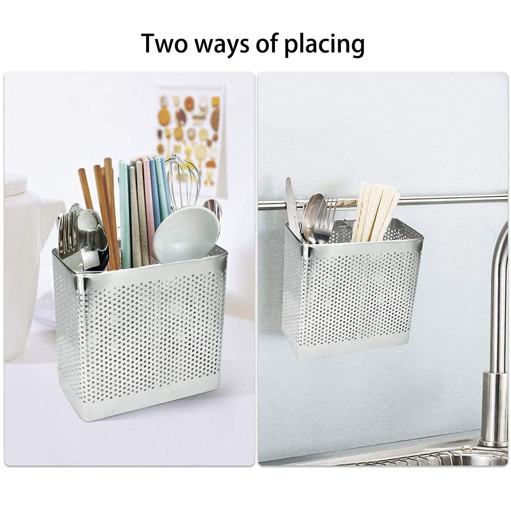 Scolaposate da Cucina, Cestello per Posate, Organizzatori Porta Spugne, Portaposate Scolaposate in Acciaio Inox, con 2 Scomparti, per Posate e Utensili da Cucina (A)