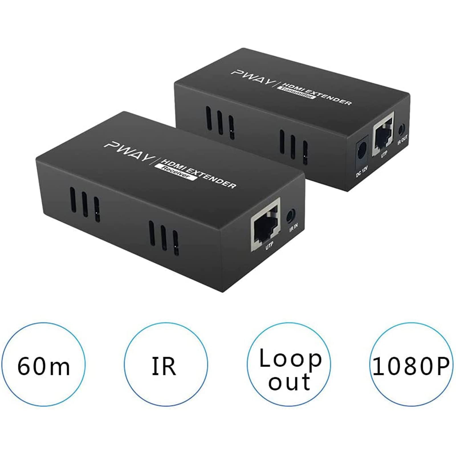 PWAY PW-HT225PIR Extender HDMI 195ft / 60m Trasmissione su Single Cat5e / 6/7 Full HD 1080P Supporto Controllo IR Loop out Funzione EDID 3D