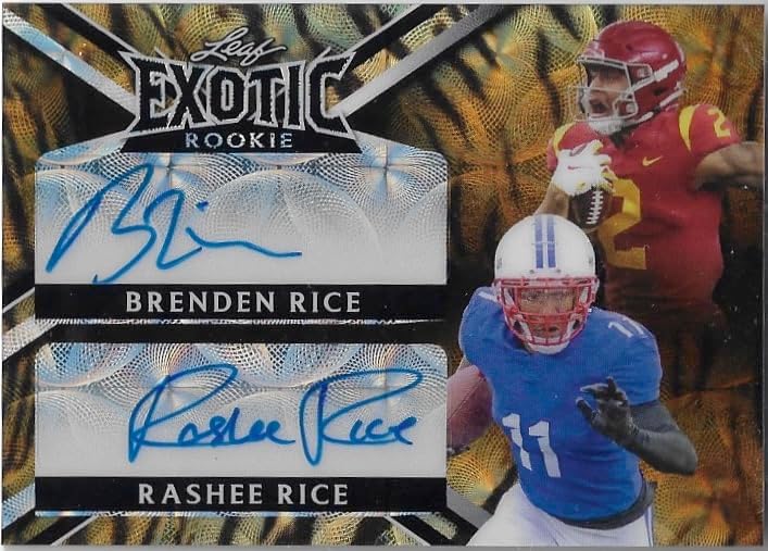 Brenden Rice & Rashee Rice Autographed & Serial Numbered RARE 1 of 1 Exotic Rookie Card Collectible Football Card - 2023 Leaf Draft Football Card #DA-8 (Chiefs & Chargers)
