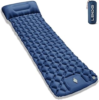 LENDOO Ultraleichte Aufblasbare Isomatte, 195cm*60cm Isomatte Selbstaufblasend Mit Aufblasbarem Kissen Isomatte Camping Outdoor Wasserdicht mit Fußpumpe luftzellenmatte aufblasbar für Outdoor