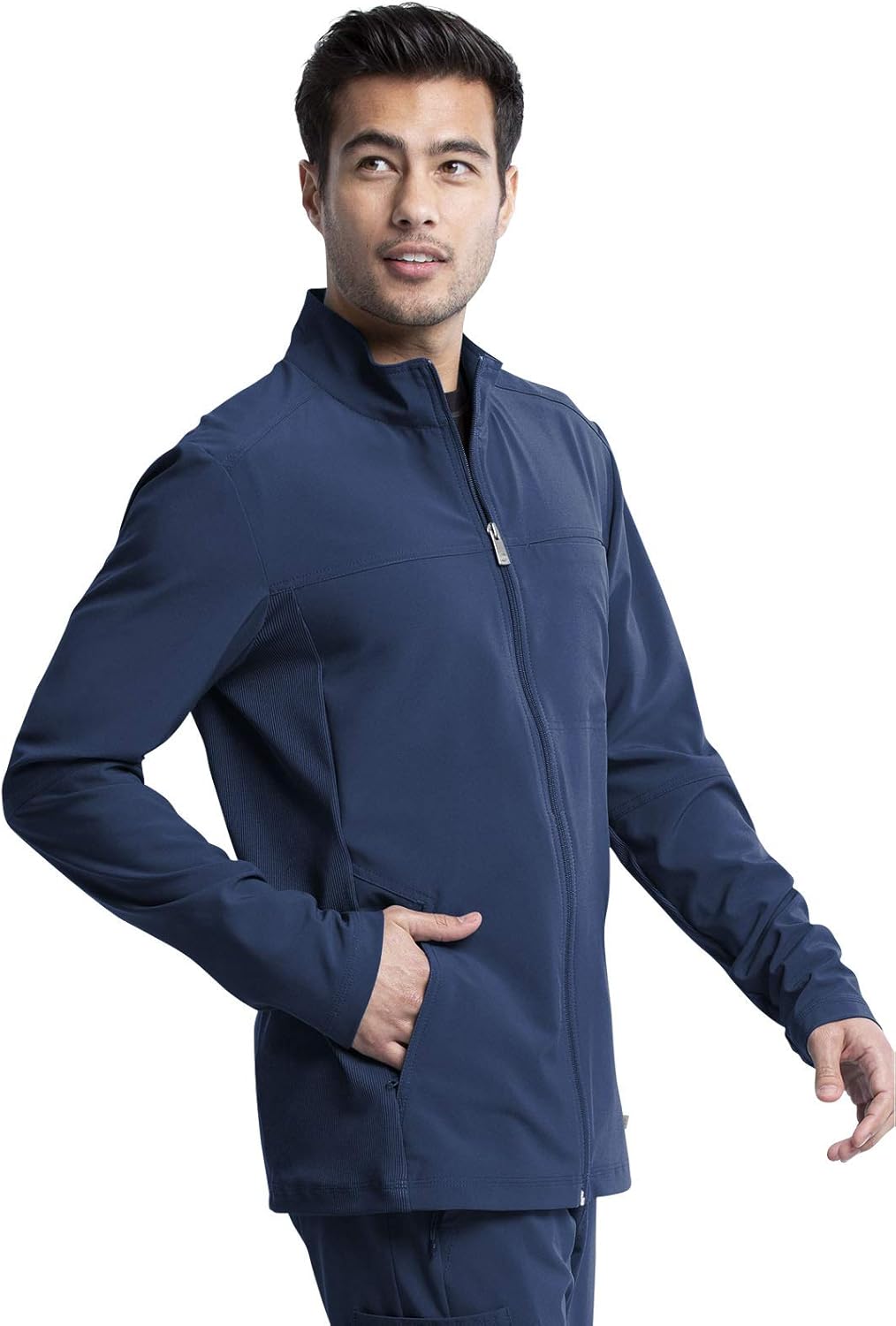 Infinity Men's Zip Front Jacket Modern Fit Rib-Knit Panels with 3 Pockets and Knit Sleeve Panel CK332A