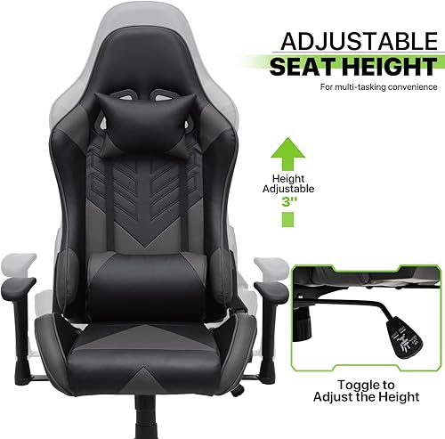 Miniatura 5 de Magshion Silla de escritorio para computadora reclinable de 90 a 135, respaldo alto, silla de juegos de altura ajustable con soporte lumbar, silla