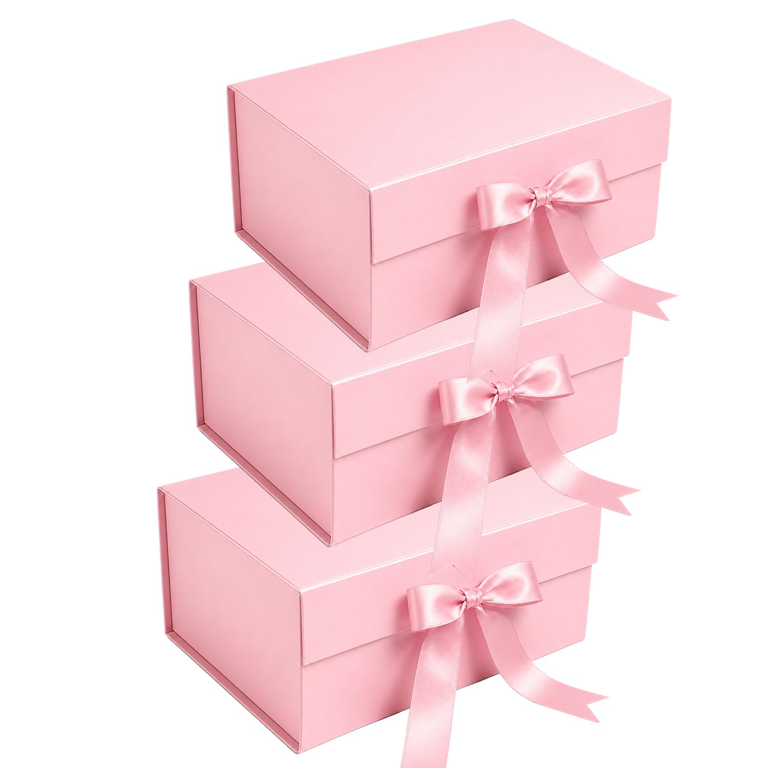 Aakriti Baby Pink Gift Box Set (Pack of 3) | Foldable Luxury Hamper Boxes with Satin Ribbon Closure | Premium Matte Finish | 18 x 17 x 9 cm | Ideal for Wedding, Birthday & Festive Gifting-image-7