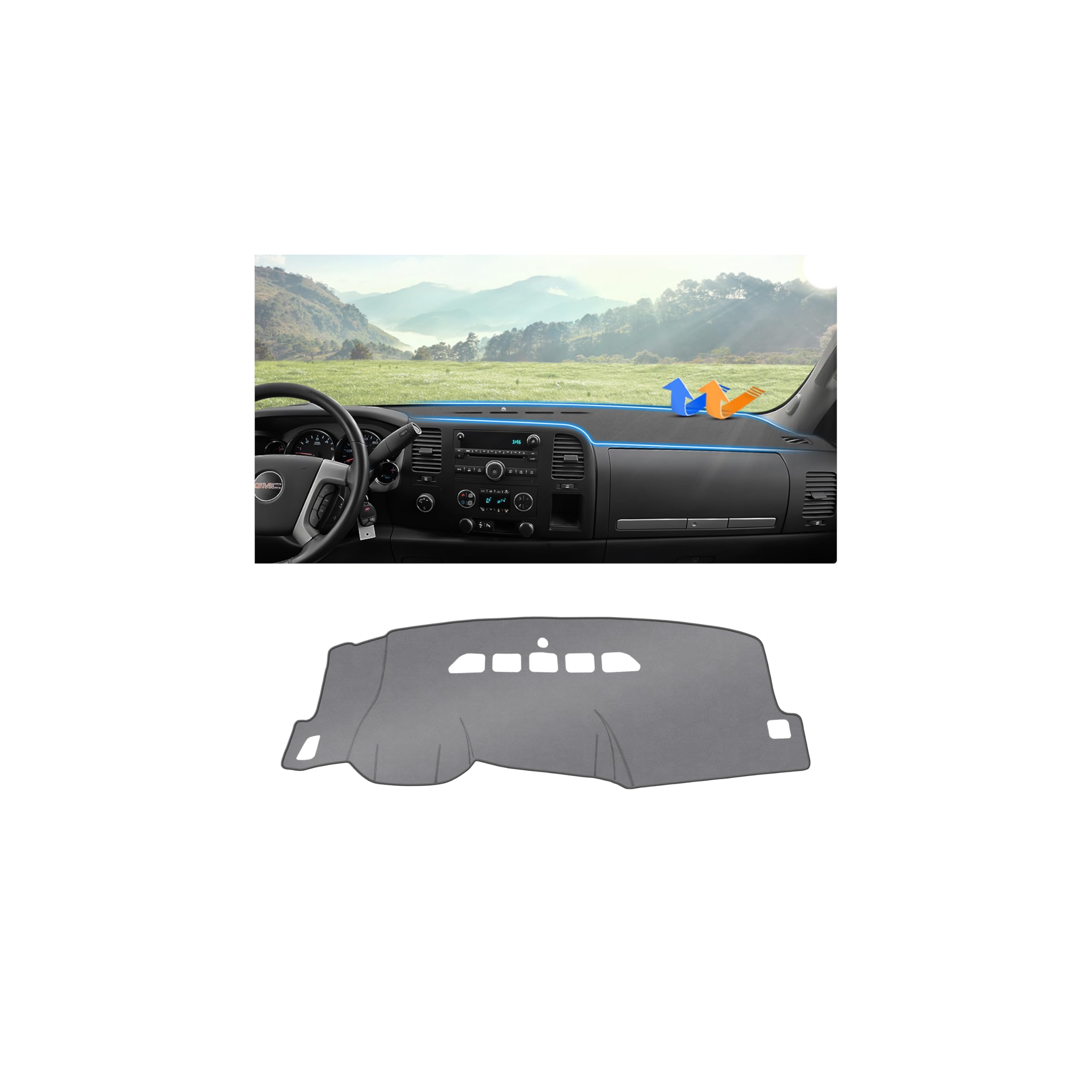 Autorder Gray Dashboard Cover Mat for 2007-2013 Chevy Chevrolet Silverado/GMC Sierra with Two Glove Boxes Accessories Dash Cover Upgrade Polyester Dash Mat Sunshade Glare UV Rays Protector