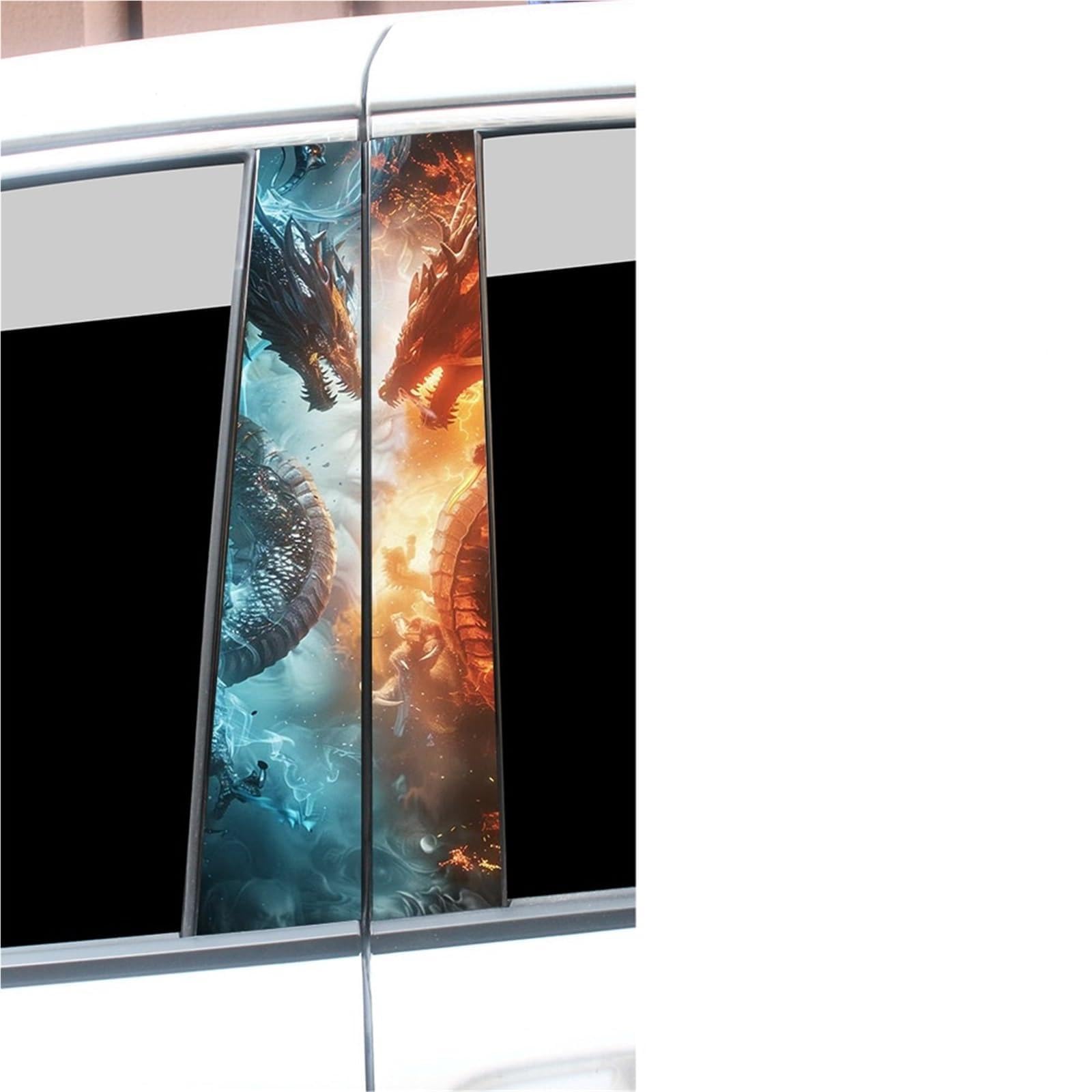Ice and Fire Dragon Car Stickers Auto B-Pillar Vinyl Decals Waterproof Sunscreen Auto Center Column Cover Scratches Decoration