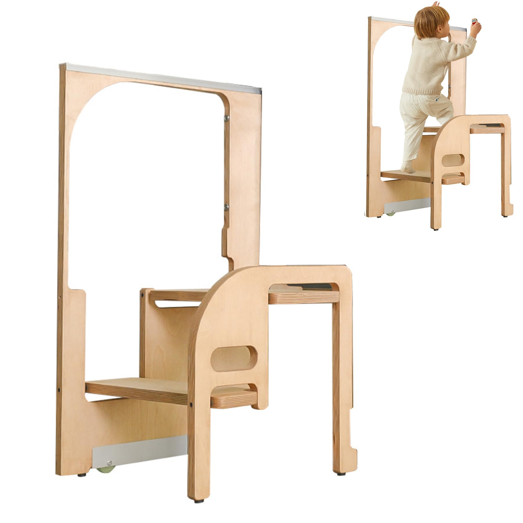 Sgabello a gradini in legno per adulti, scala pieghevole in 2 fasi con slot di stoccaggio nascosto, design destro sinistro universale, aiutante di risparmio di spazio resistente per l'armadio da cucin