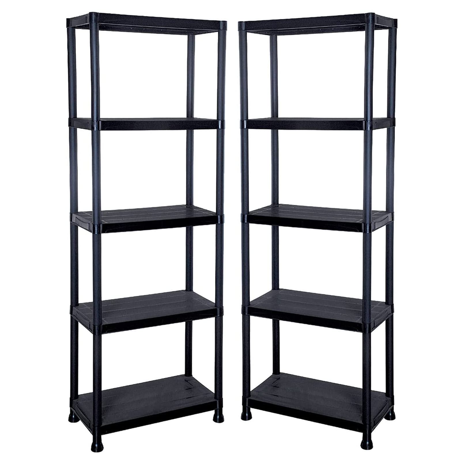 YORKSHIRE HOMEWARE 5 Tier Black Plastic Shelving Units Free Standing Shelves Storage Units, Heavy Duty Storage Organiser Racks for Kitchen Garage Pantry Living Room Bathroom Office (2 Shelves)