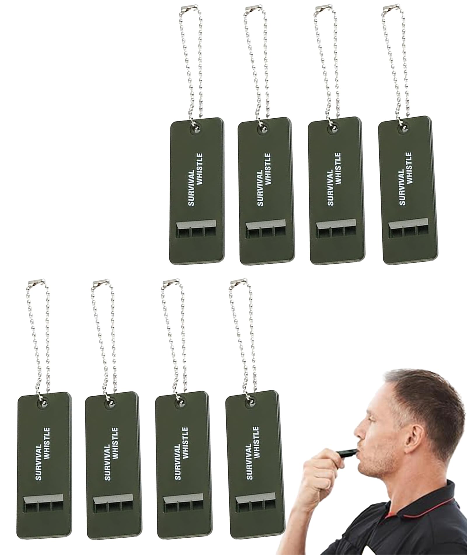 8PCS Whistle for Sports Coach, Whistle for Kids, Emergency Whistle, Multi-Tone Army Green Whistles, Rescue Signaling Loud Survival Whistle for Outdoor, Hiking, Camping Hunting, Fishing Boating-picture-27