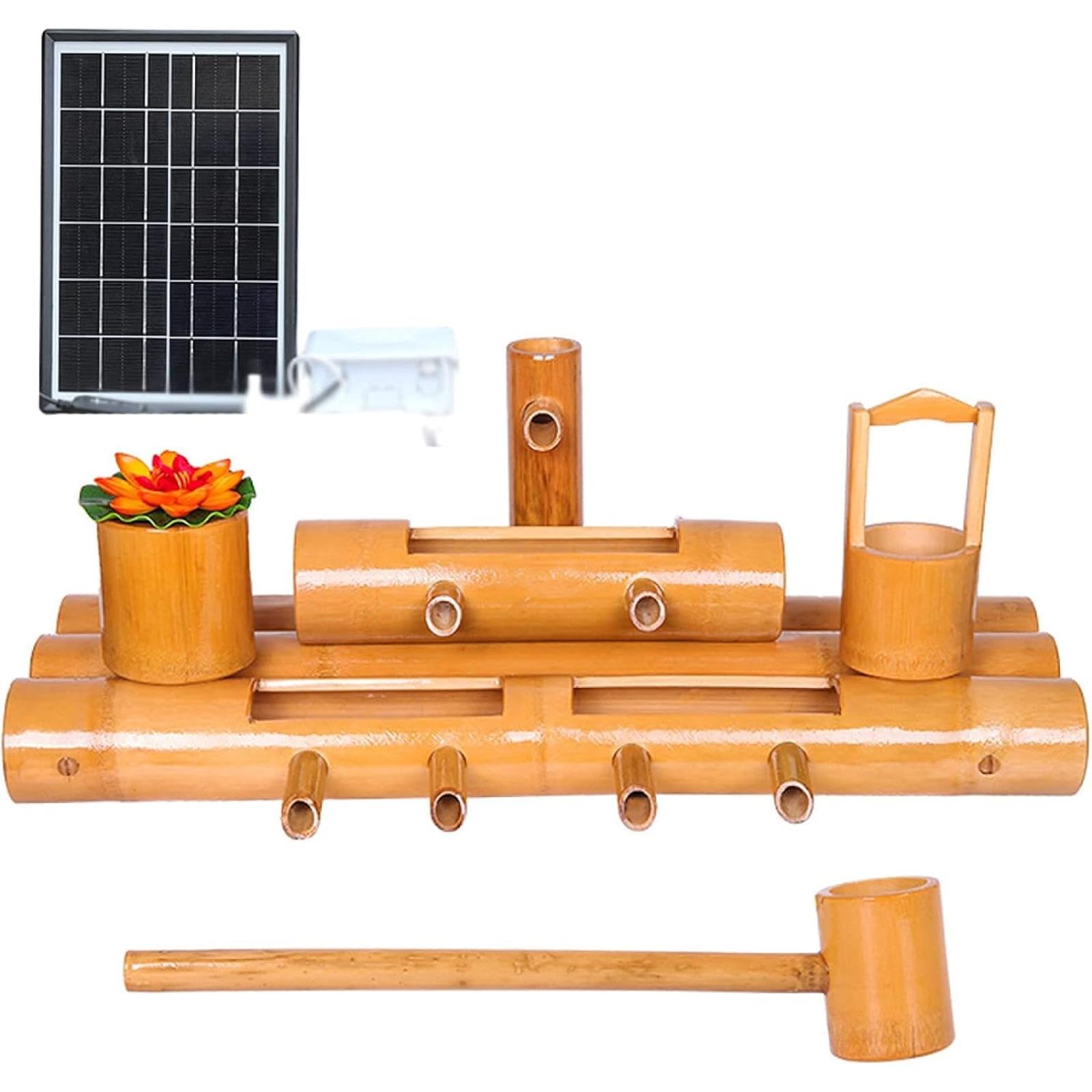 asdchZen Solar Bamboo Fountain With Pump, Zen Garden Water Feature, Japanese Feng Shui Outdoor Fountain, Backyard Pond Decor, Patio Yard Waterfall, Fish Tank Ornament, 19.7In,19.7in