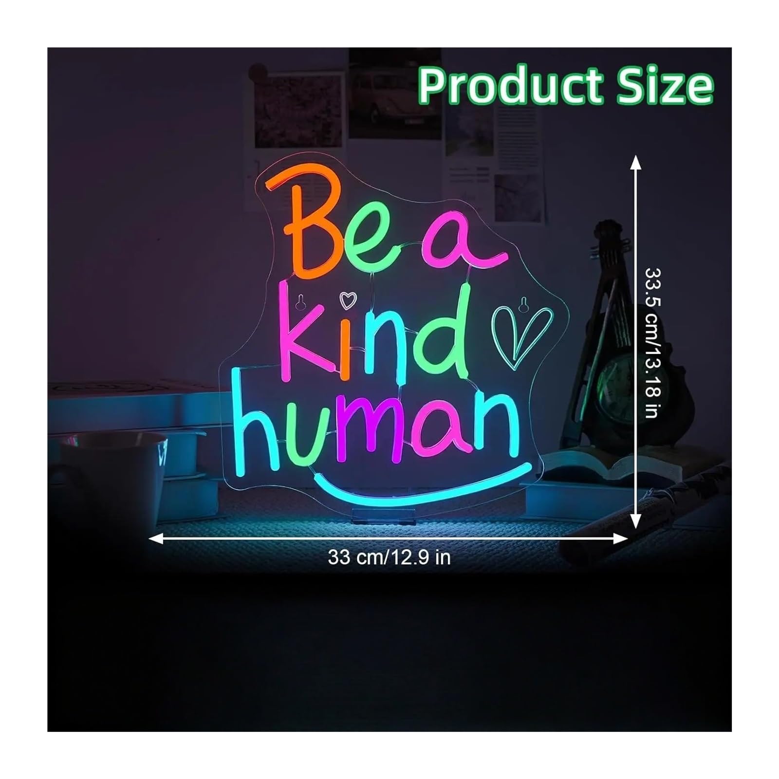 Insegna al Neon Insegna Al Neon A Per Decorazioni Murali Be A Kind Human Con Alimentazione USB Dimmerabile Per Decorazioni Per Feste In Casa, Aule, 33x33.5cm