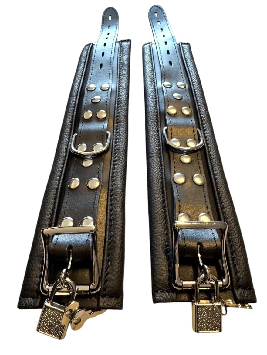 HQ BDSM Bondage Leder Fußfesseln, abschließbar, gepolstert, schwarz