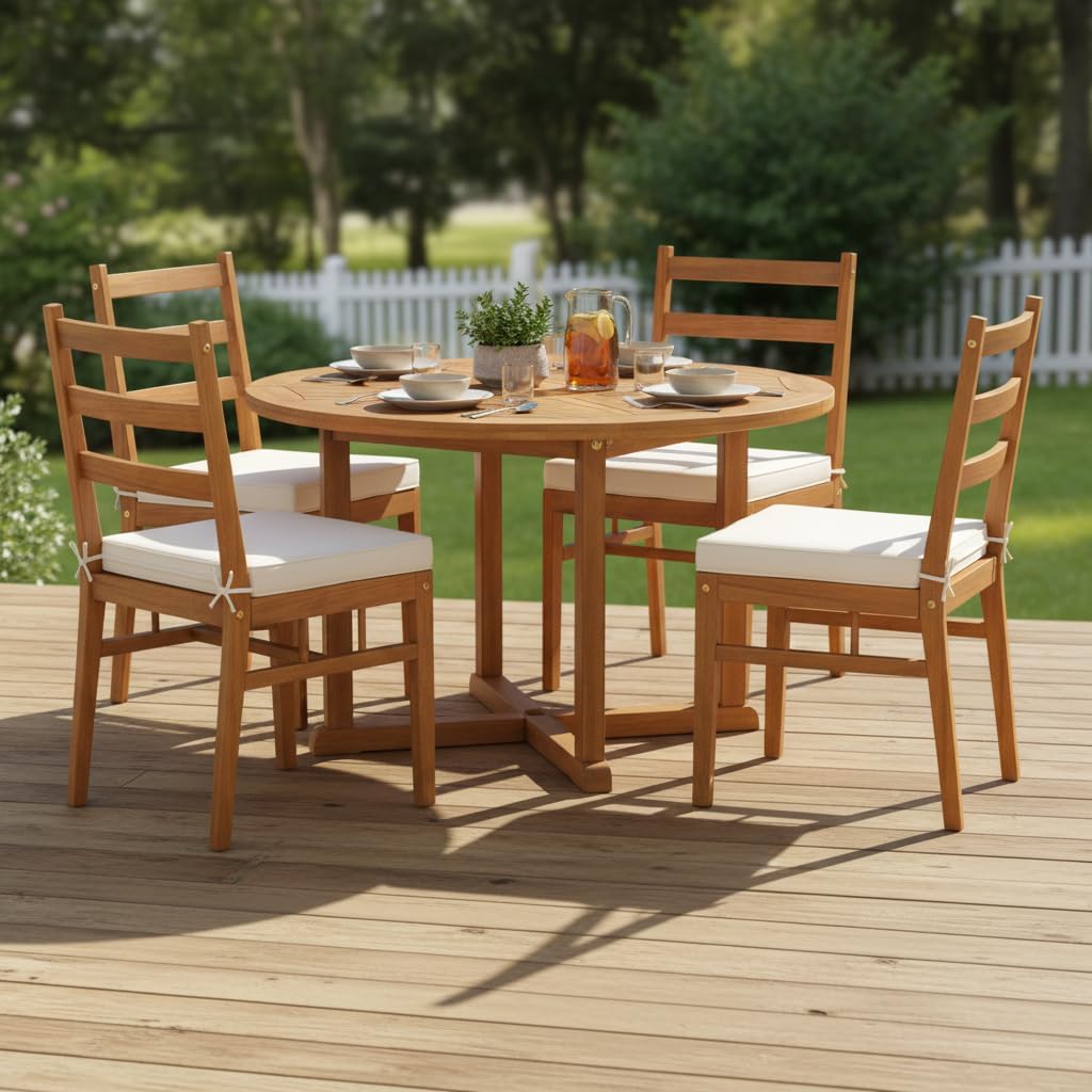 Tangkula Acacia Wood Patio Chairs Set of 4, Outdoor Dining Chairs with Padded Seat Cushions, Washable Covers, High Backrest, Outside Armless Chairs for Indoor Porch, Yard, Porch, Deck, Off White