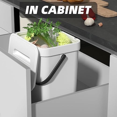 Miniatura 6 de Paquete de 2 contenedores de compost de cocina, pequeño bote de basura colgante con tapa, contenedor de basura de alimentos sin olor para cocina,