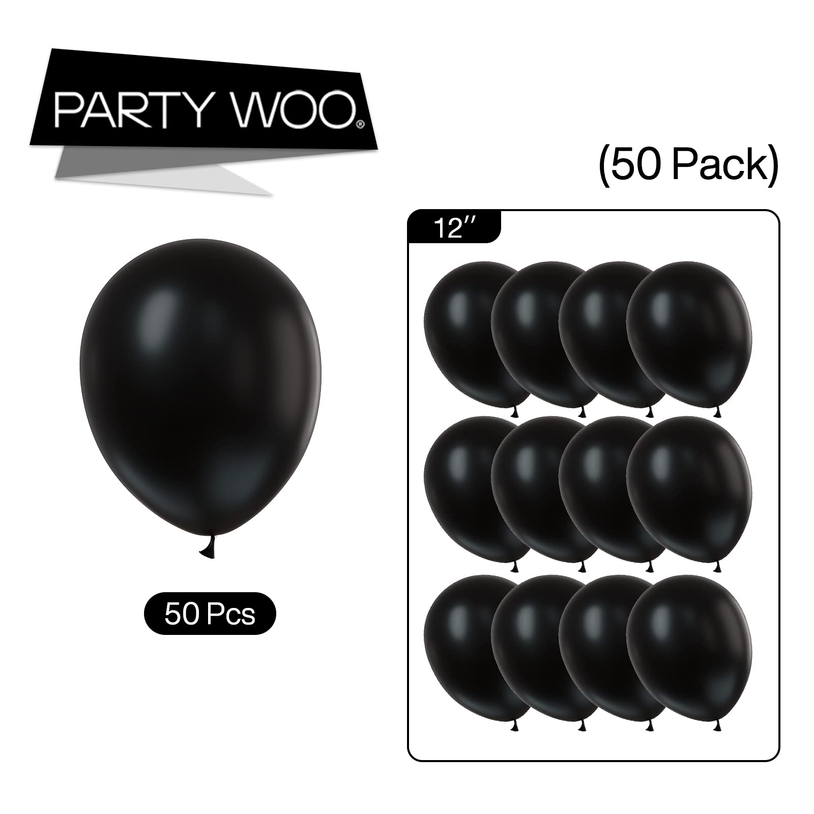 Snapklik.com : Black Balloons, 50 Pcs 12 Inch Matte Black Balloons ...