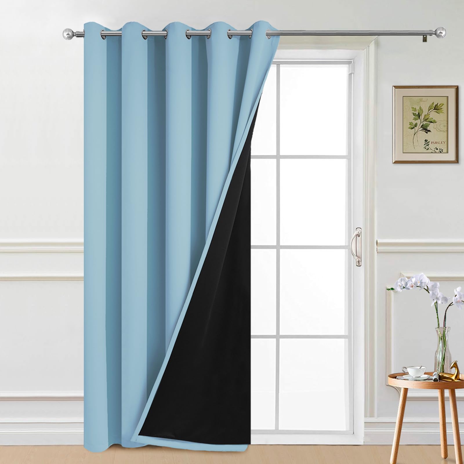 Yakamok 100% Blackout Lined Panels, Thermal Insulated Blackout Curtains for Bedroom, Heat Blocking Drapes for Living Room(70Wx84L, Sky Blue, 1 Panel)