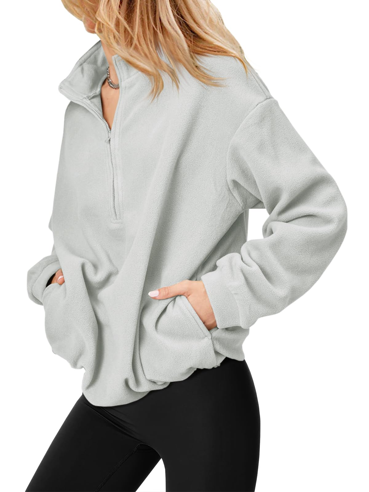 Photo 1 of Aurgelmir Women's Fleece Sweatshirts Half-Zip Oversized High Neck Drawstring Warm Pullover Sweatshirt with Pockets Medium Grey