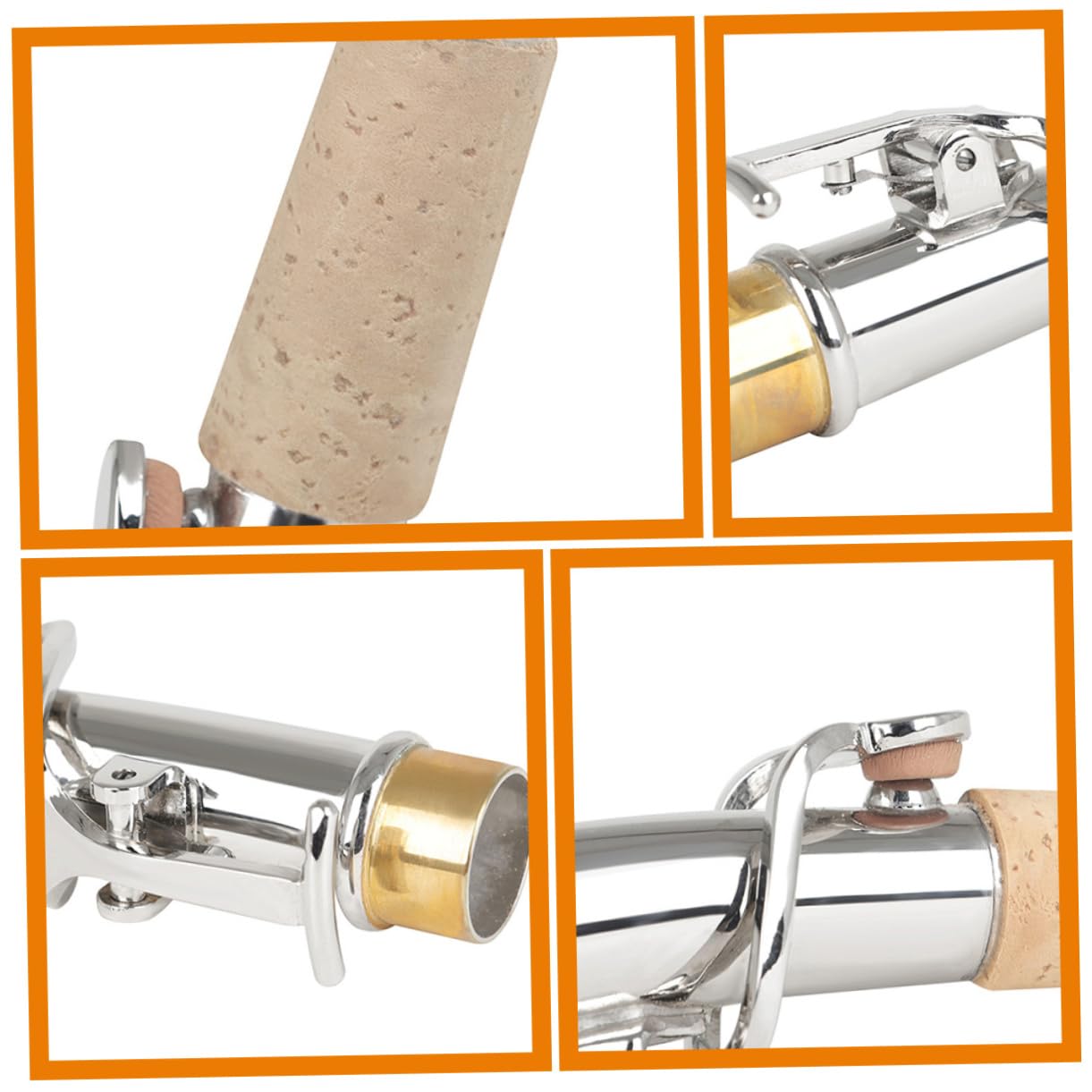 Set Sax Soprano 2 Pezzi Collo Dritto e Curvo, Argento | Rame e Sughero, Superficie Liscia senza Bave, per Studenti e Insegnanti, Uso Musicale