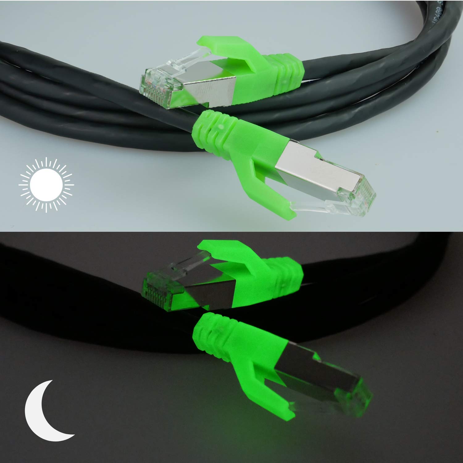 AIXONTEC 2x 30 m CAT 6 Netzwerkkabel Grün nach leuchtendes RJ45 LAN Kabel Gigabit Ethernetkabel Gigabitkabel Patchkabel Kat 6 1000 Mbit