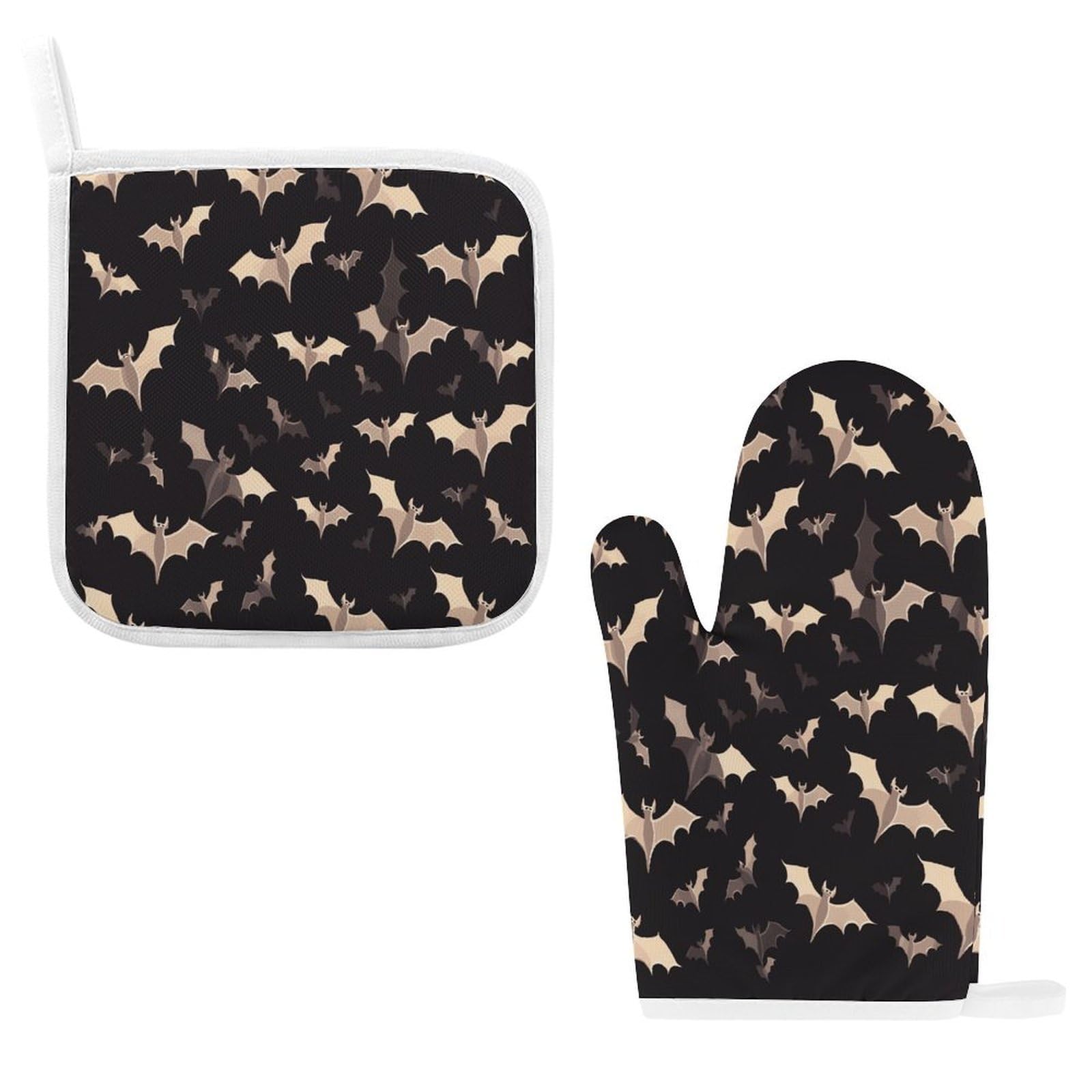 Btcowzrv Style Halloween Flying Bats Oven Mitts And Pot Holders 2Pcs Set