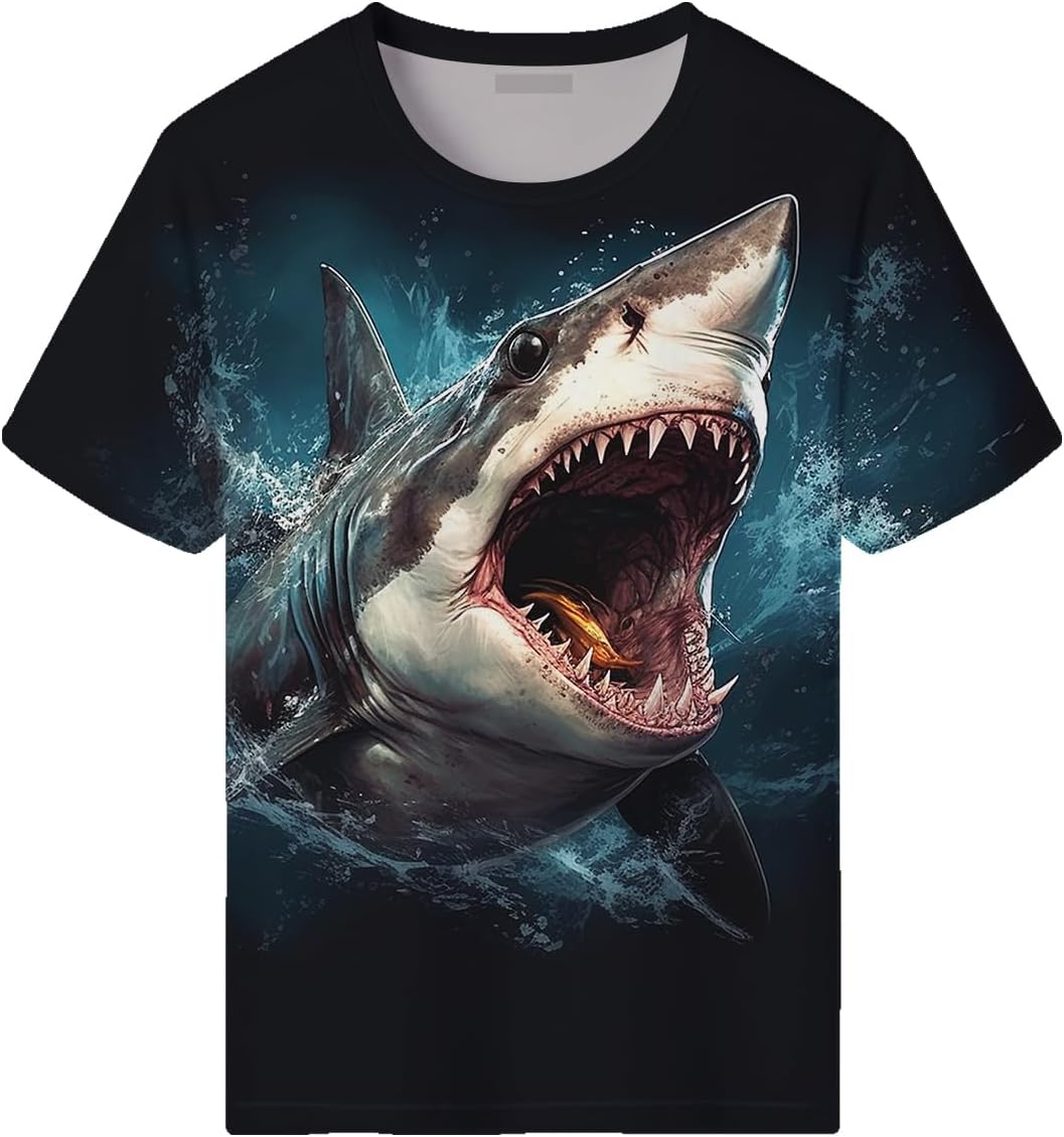 Men's Shark Graphic T-Shirt Personality Fashion Short Sleeve Shirts - Image 3